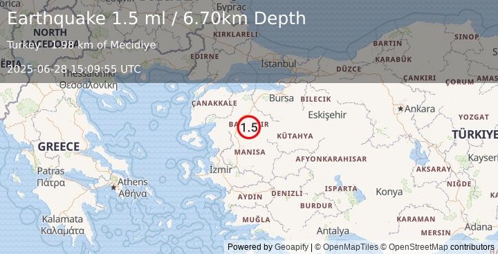 Earthquake WESTERN TURKEY (1.5 ml) (2025-06-28 15:09:55 UTC)