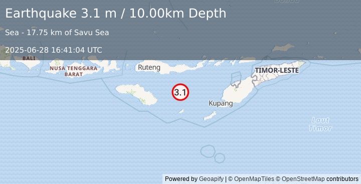 Earthquake SAVU SEA (3.1 m) (2025-06-28 16:41:04 UTC)