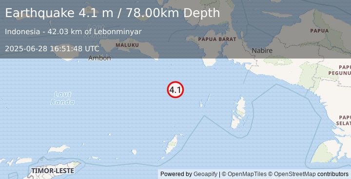 Earthquake BANDA SEA (4.1 m) (2025-06-28 16:51:48 UTC)