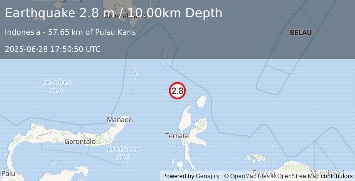 Earthquake MOLUCCA SEA (2.8 m) (2025-06-28 17:50:50 UTC)