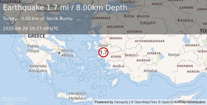 Earthquake WESTERN TURKEY (1.7 ml) (2025-06-28 19:27:49 UTC)