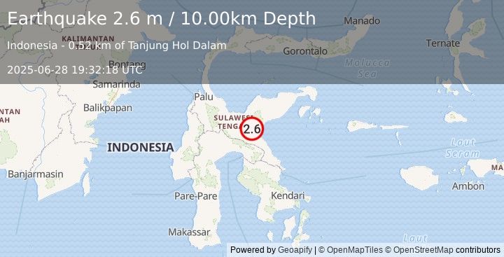 Earthquake SULAWESI, INDONESIA (2.6 m) (2025-06-28 19:32:18 UTC)