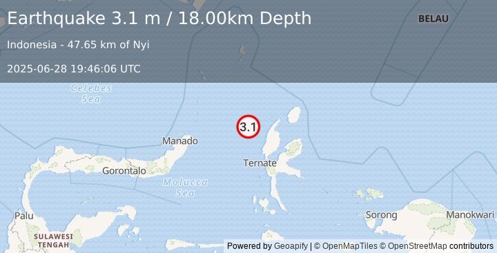 Earthquake HALMAHERA, INDONESIA (3.1 m) (2025-06-28 19:46:06 UTC)