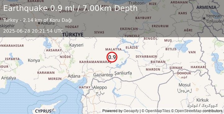 Earthquake EASTERN TURKEY (0.9 ml) (2025-06-28 20:21:54 UTC)