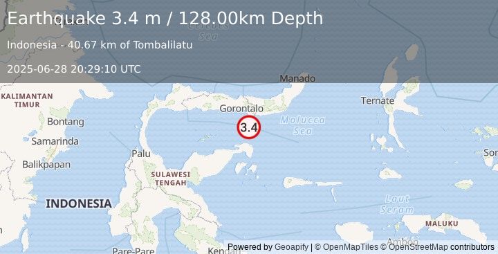 Earthquake SULAWESI, INDONESIA (3.4 m) (2025-06-28 20:29:10 UTC)