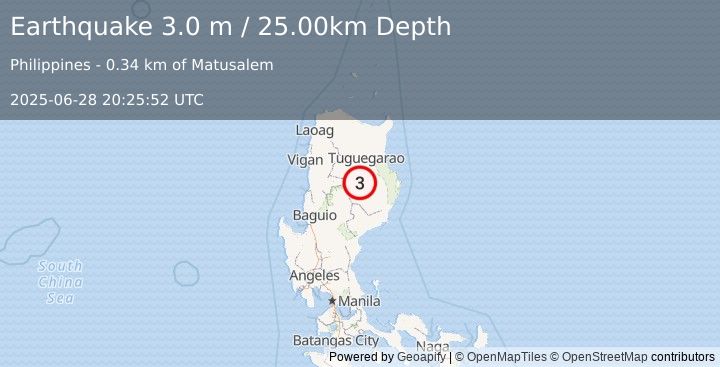 Earthquake LUZON, PHILIPPINES (3.0 m) (2025-06-28 20:25:52 UTC)