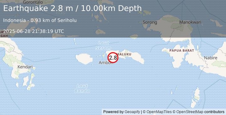 Earthquake SERAM, INDONESIA (2.8 m) (2025-06-28 21:38:19 UTC)