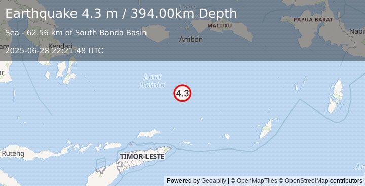 Earthquake BANDA SEA (4.3 m) (2025-06-28 22:21:48 UTC)