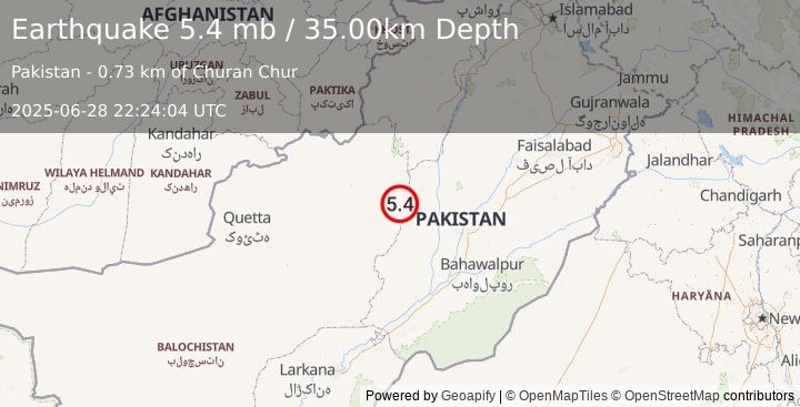Earthquake PAKISTAN (5.3 mb) (2025-06-28 22:24:00 UTC)