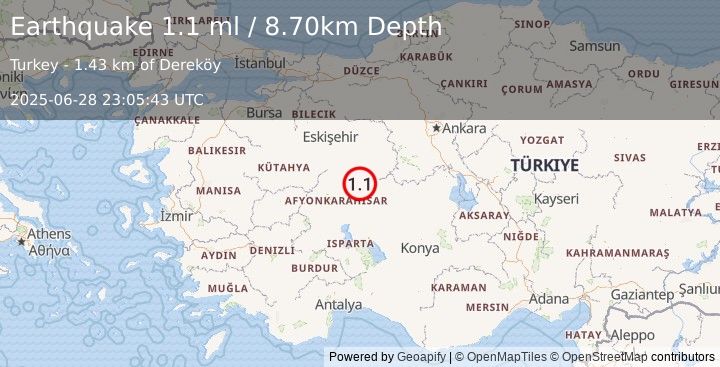 Earthquake WESTERN TURKEY (1.1 ml) (2025-06-28 23:05:43 UTC)