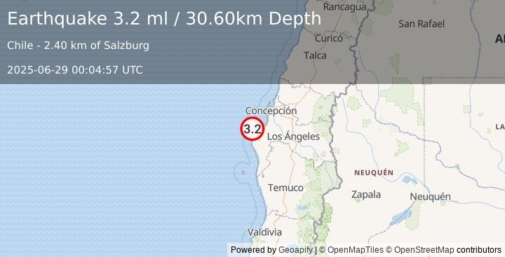Earthquake BIO-BIO, CHILE (3.2 ml) (2025-06-29 00:04:57 UTC)