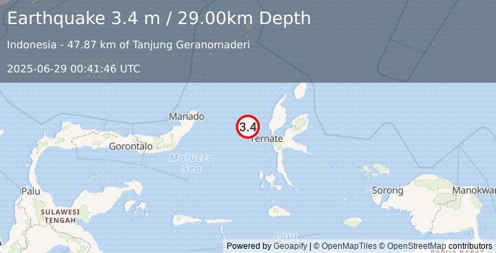 Earthquake MOLUCCA SEA (3.4 m) (2025-06-29 00:41:46 UTC)