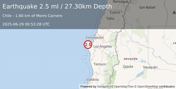 Earthquake BIO-BIO, CHILE (2.5 ml) (2025-06-29 00:53:28 UTC)