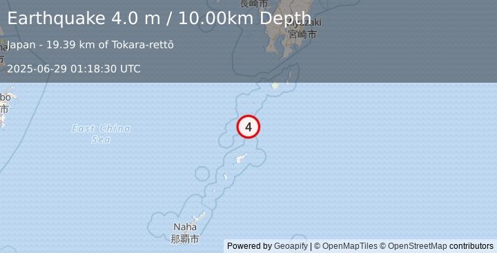 Earthquake RYUKYU ISLANDS, JAPAN (4.0 m) (2025-06-29 01:18:30 UTC)