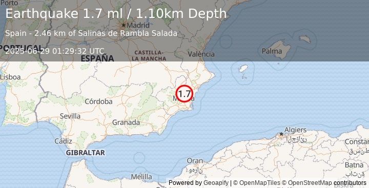 Earthquake SPAIN (1.7 ml) (2025-06-29 01:29:32 UTC)
