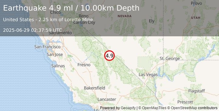 Earthquake CENTRAL CALIFORNIA (4.5 mb) (2025-06-29 02:37:57 UTC)