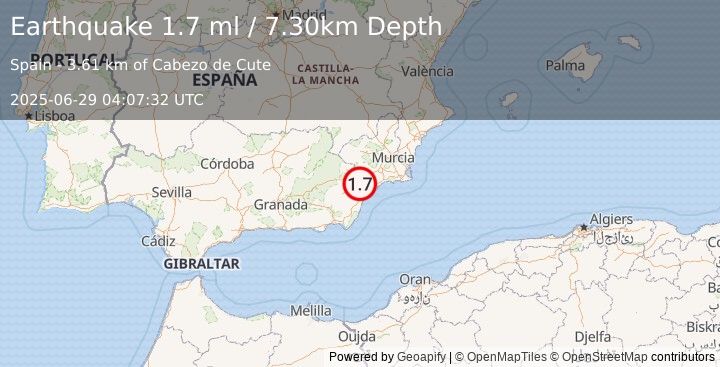 Earthquake SPAIN (1.7 ml) (2025-06-29 04:07:32 UTC)