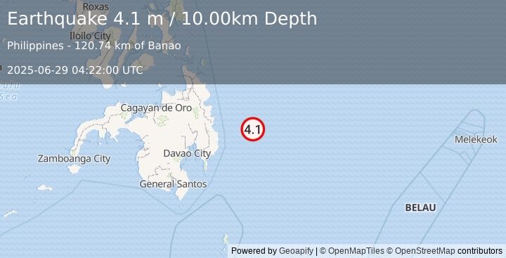 Earthquake PHILIPPINE ISLANDS REGION (4.2 m) (2025-06-29 04:22:04 UTC)