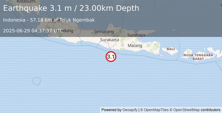 Earthquake JAVA, INDONESIA (3.1 m) (2025-06-29 04:37:37 UTC)