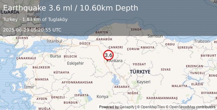 Earthquake CENTRAL TURKEY (3.6 ml) (2025-06-29 05:20:55 UTC)