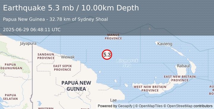 Earthquake BISMARCK SEA (5.1 mb) (2025-06-29 06:48:09 UTC)