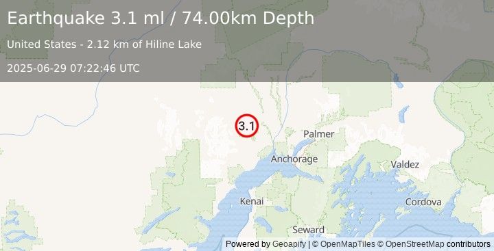 Earthquake SOUTHERN ALASKA (3.1 ml) (2025-06-29 07:22:46 UTC)