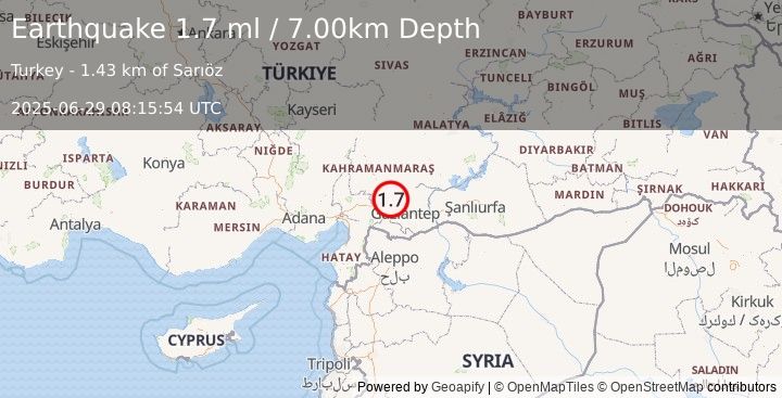Earthquake CENTRAL TURKEY (1.7 ml) (2025-06-29 08:15:54 UTC)