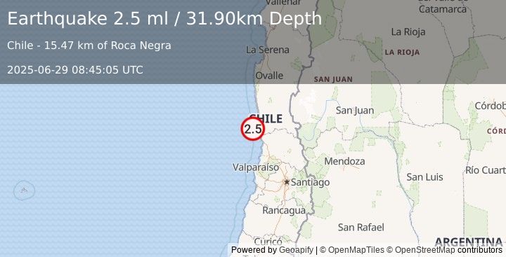 Earthquake OFFSHORE COQUIMBO, CHILE (2.5 ml) (2025-06-29 08:45:05 UTC)