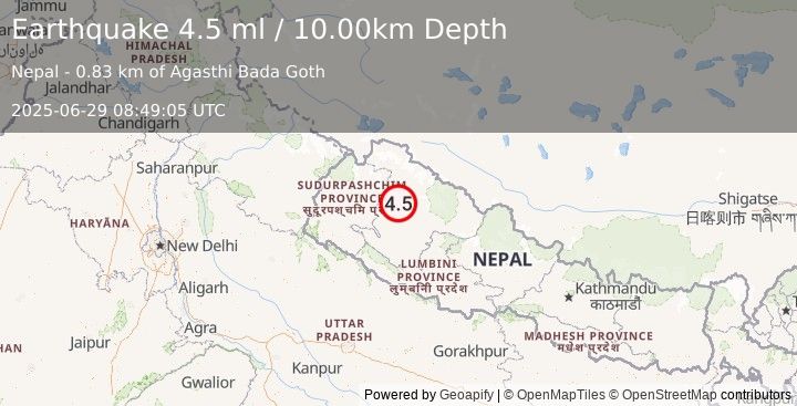 Earthquake NEPAL (4.5 ml) (2025-06-29 08:49:05 UTC)