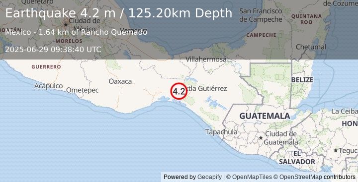 Earthquake OAXACA, MEXICO (4.2 m) (2025-06-29 09:38:40 UTC)