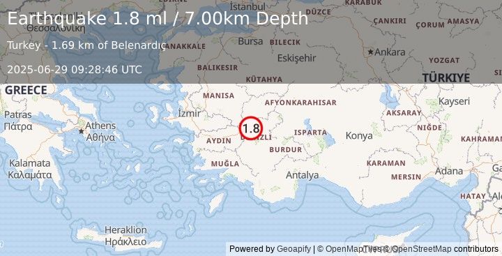 Earthquake WESTERN TURKEY (1.8 ml) (2025-06-29 09:28:46 UTC)
