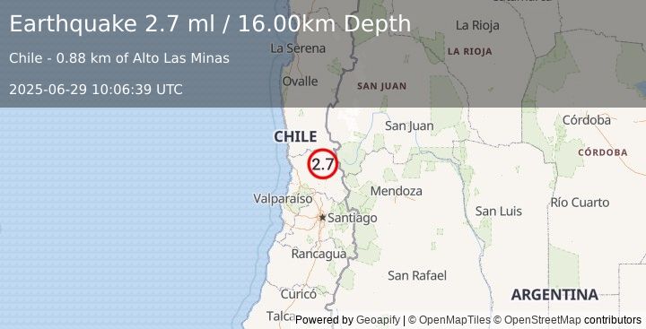 Earthquake VALPARAISO, CHILE (2.7 ml) (2025-06-29 10:06:39 UTC)