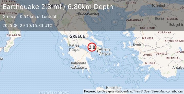 Earthquake GREECE (2.8 ml) (2025-06-29 10:15:33 UTC)
