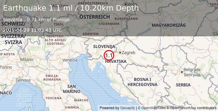Earthquake SLOVENIA (1.1 ml) (2025-06-29 11:03:43 UTC)
