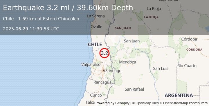 Earthquake VALPARAISO, CHILE (3.2 ml) (2025-06-29 11:30:53 UTC)