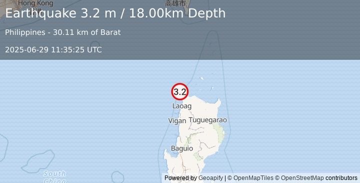 Earthquake LUZON, PHILIPPINES (3.2 m) (2025-06-29 11:35:25 UTC)