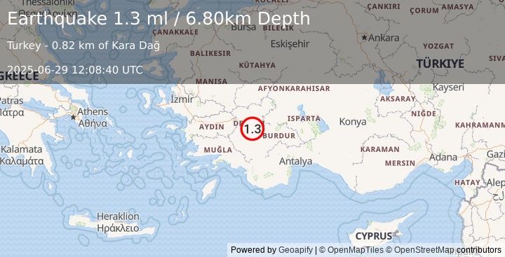 Earthquake WESTERN TURKEY (1.3 ml) (2025-06-29 12:08:40 UTC)
