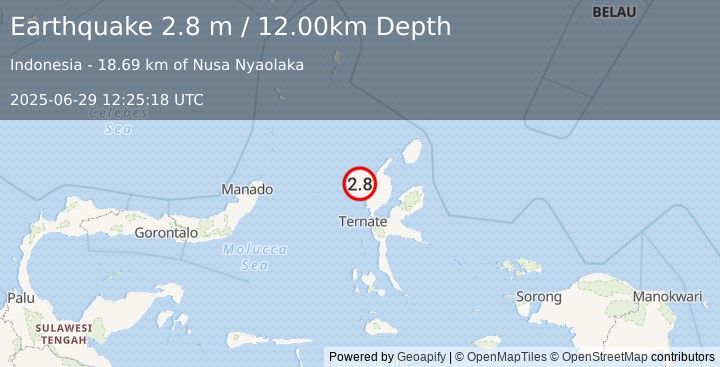Earthquake HALMAHERA, INDONESIA (2.8 m) (2025-06-29 12:25:18 UTC)