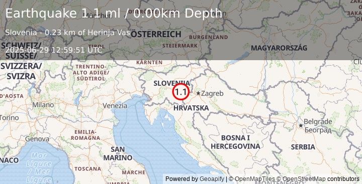 Earthquake SLOVENIA (1.1 ml) (2025-06-29 12:59:51 UTC)