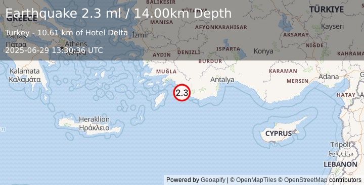 Earthquake DODECANESE IS.-TURKEY BORDER REG (2.3 ml) (2025-06-29 13:30:38 UTC)