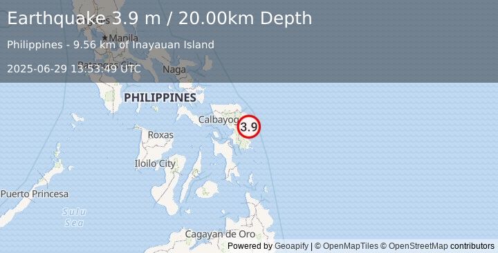 Earthquake SAMAR, PHILIPPINES (3.9 m) (2025-06-29 13:53:49 UTC)