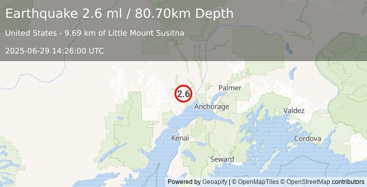 Earthquake SOUTHERN ALASKA (2.6 ml) (2025-06-29 14:26:00 UTC)