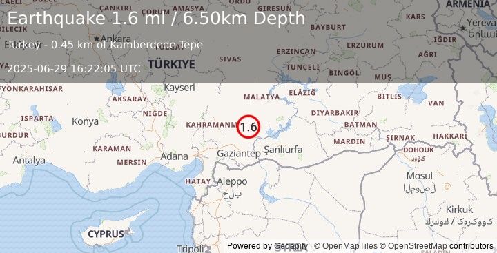 Earthquake CENTRAL TURKEY (1.6 ml) (2025-06-29 16:22:05 UTC)