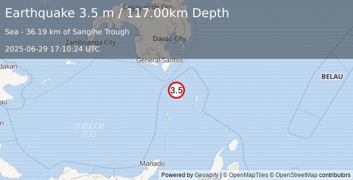 Earthquake KEPULAUAN SANGIHE, INDONESIA (3.5 m) (2025-06-29 17:10:24 UTC)