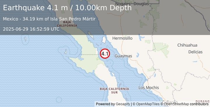 Earthquake GULF OF CALIFORNIA (4.1 m) (2025-06-29 16:52:59 UTC)