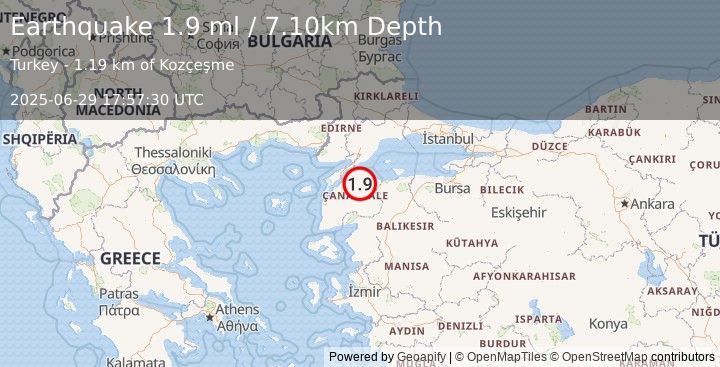 Earthquake WESTERN TURKEY (1.9 ml) (2025-06-29 17:57:30 UTC)