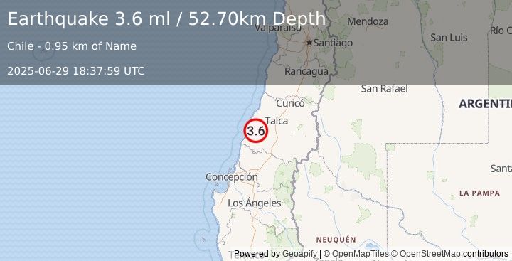 Earthquake MAULE, CHILE (3.6 ml) (2025-06-29 18:37:59 UTC)