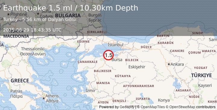 Earthquake WESTERN TURKEY (1.5 ml) (2025-06-29 18:43:35 UTC)