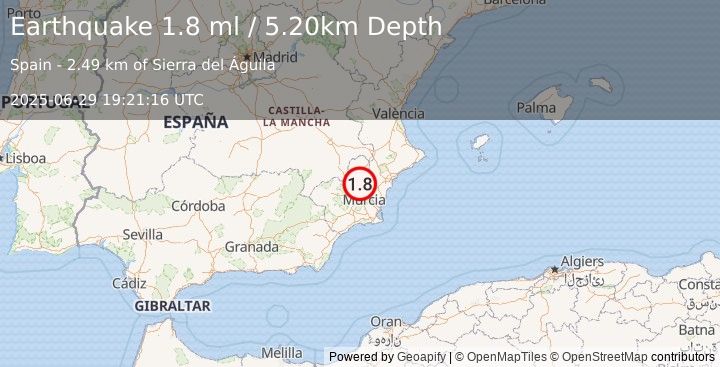 Earthquake SPAIN (1.8 ml) (2025-06-29 19:21:16 UTC)