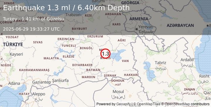 Earthquake EASTERN TURKEY (1.3 ml) (2025-06-29 19:33:27 UTC)